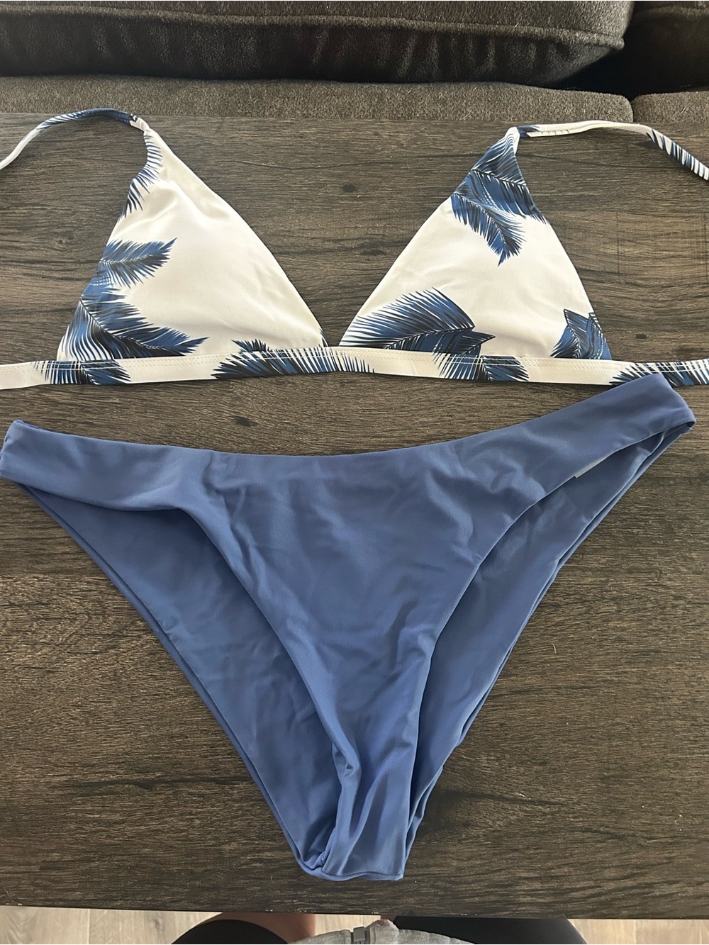 SHEIN Blue Palm-Print Triangle Bikini Set